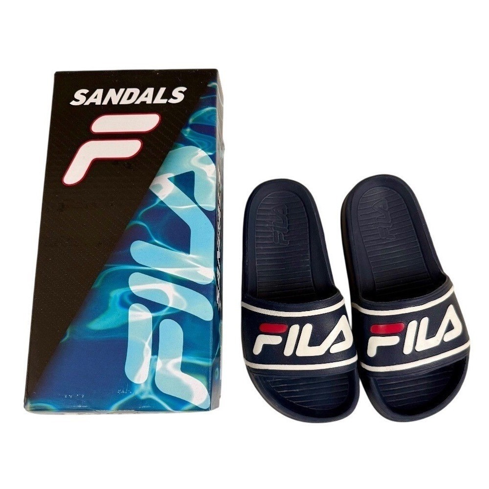 Fila Kids Sleek Slide ST Sandals – Navy /‎ White / Red (Size 2)